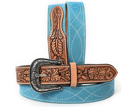 Suede Leather Belt - Unisex Blue Small