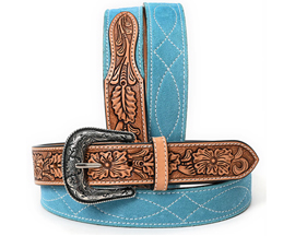 Suede Leather Belt - Unisex Blue Small