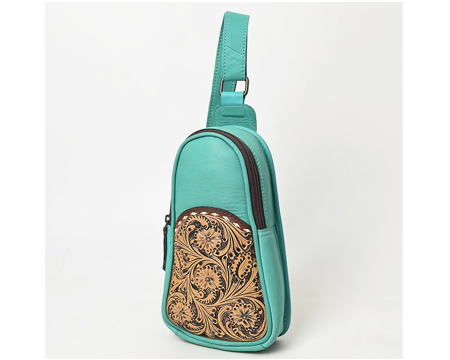 Genuine Leather Western Sling Bag - Green