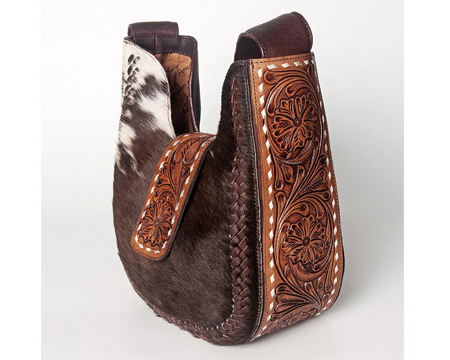 American Darling Western Hand-Tooled Hair-On Leather Hobo Bag