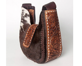 American Darling Western Hand-Tooled Hair-On Leather Hobo Bag