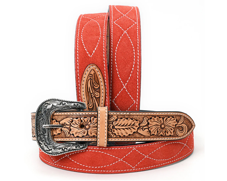 American Darling Large Suede Leather Belt - Unisex Orange Red