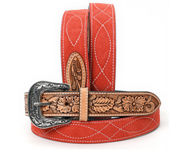 American Darling Large Suede Leather Belt - Unisex Orange Red