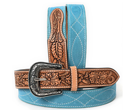 American Darling Large Suede Leather Belt - Unisex Blue