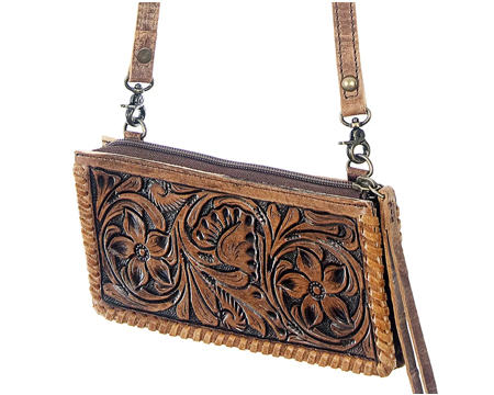 American Darling Hand Tooled Leather Wallet with Shoulder Strap