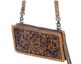 American Darling Hand Tooled Leather Wallet with Shoulder Strap