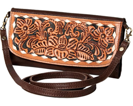 American Darling Hand Tooled Leather Clutch Purse with Shoulder Strap