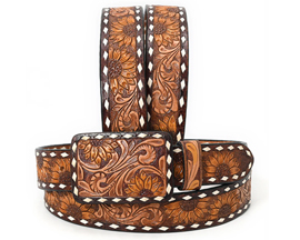 Genuine Hand Tooled Leather Western Belt - Unisex Large