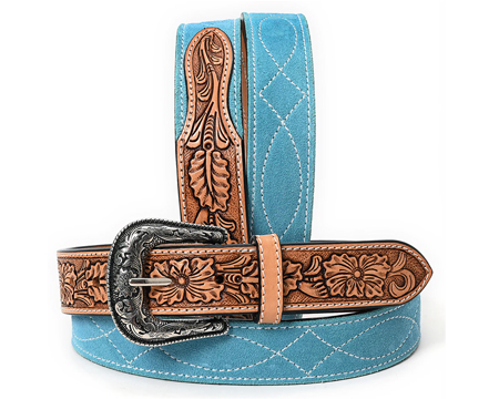 Genuine American Suede Leather Belt - Blue Unisex XL