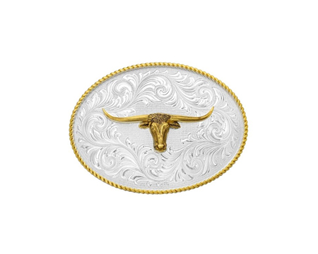 Montana Silversmiths® Two Tone Oval Longhorn Belt Buckle