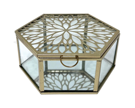 Hexagon Jewelry Box with Mirror Bottom