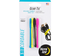 Gear Tie® Reusable Rubber Twist Tie - 3" Assorted 4 Pack