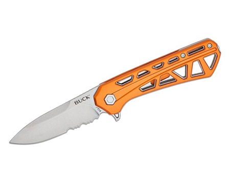 Buck Trace Orange Handle Drop Point Serrated Knife