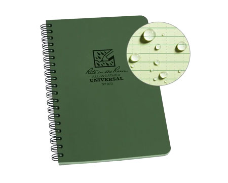 All Weather Side Spiral Notebk4-5/8x7"green