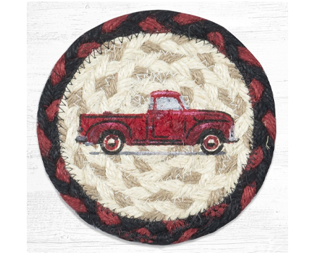 Vintage Red Truck Printed Braided Coaster Set