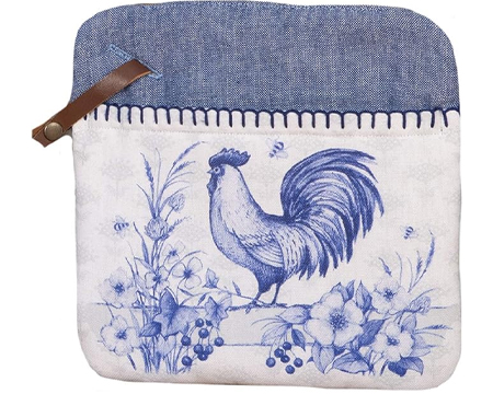 Pocket Oven Mitt - Blue and White Rooster