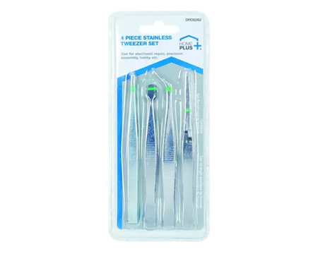 Stainless Steel 4 Piece Tweezer Set