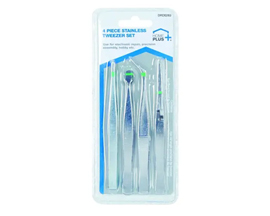 Stainless Steel 4 Piece Tweezer Set