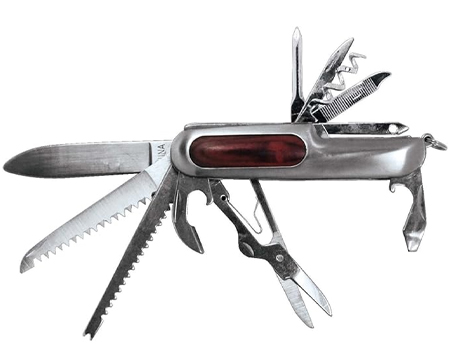 14 In 1 Multitool Knife - Stainless Steel with Wood Insert