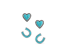 Montana Silversmiths® Heart & Horseshoe Turquoise Earring Set