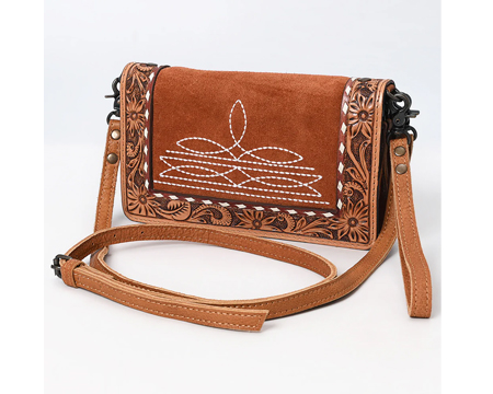 American Darling Hand Tooled Suede Leather Western Crossbody