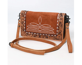 American Darling Hand Tooled Suede Leather Western Crossbody