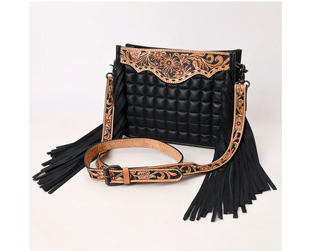 American Darling Western Tooled Leather Handbag with Fringe
