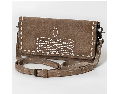 American Darling Genuine Suede Leather Crossbody Bag with Whipstitching