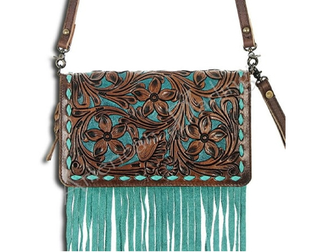 American Darling Hand Tooled Leather Handbag with Fringe