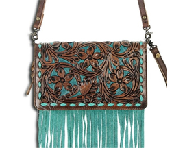 American Darling Hand Tooled Leather Handbag with Fringe