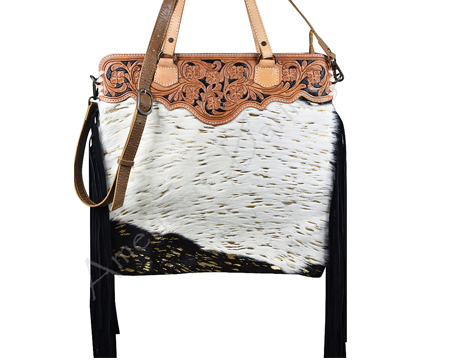American Darling Hand Tooled Hair On Genuine Leather Handbag