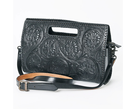 American Darling Hand Tooled Genuine Leather Handbag - Black