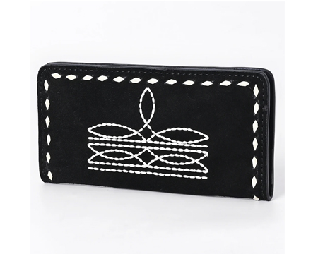 American Darling Western Suede Leather Wallet - Black