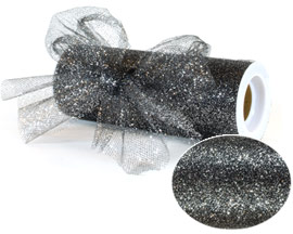 Black Glitter Tulle - 6" x 10 yards