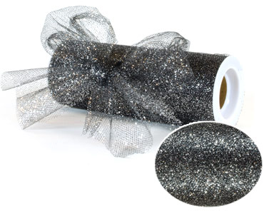 Black Glitter Tulle - 6" x 10 yards