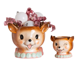 Pink Vintage Reindeer Bowls Set of 2