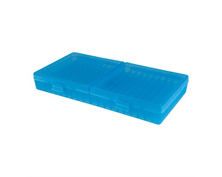 MTM Case-Gard® 10 mm. 45 ACP Flip-Top Ammo Box 40 S&W Plastic Ammo Box - Clear Blue