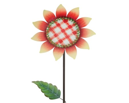 White Plaid Sunflower Garden Stake