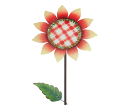 White Plaid Sunflower Garden Stake