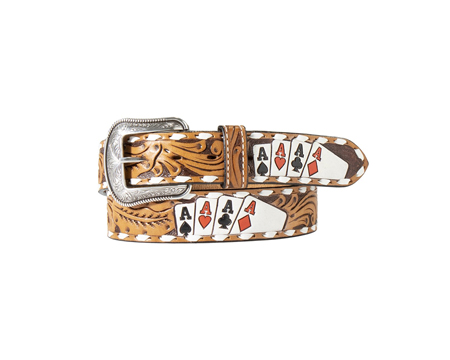 3D Men's Hand Painted Ace Cards Belt - Natural Size 32