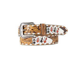 3D Men's Hand Painted Ace Cards Belt - Natural Size 32