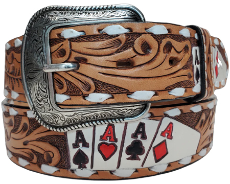 3D Men's Hand Painted Ace Cards Belt - Natural Size 40