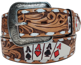 3D Men's Hand Painted Ace Cards Belt - Natural Size 40