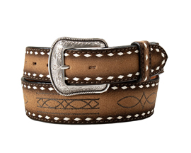 Men's Brown Embroidered Boot Stitch Belt 36