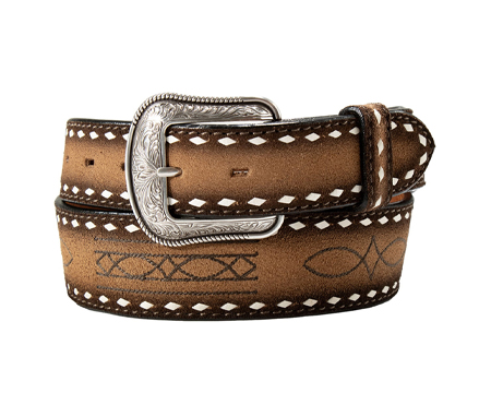 Men's Brown Embroidered Boot Stitch Belt 38