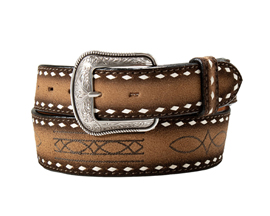 Men's Brown Embroidered Boot Stitch Belt 38