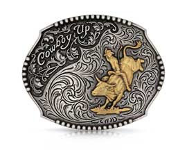 Montana Silversmith's&reg; Rodeo Series Attitude Western Belt Buckle - Cowboy Up Bull Rider