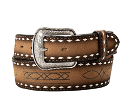Men's Brown Embroidered Boot Stitch Belt 40