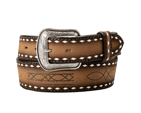 Men's Brown Embroidered Boot Stitch Belt 42