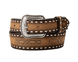Men's Brown Embroidered Boot Stitch Belt 42